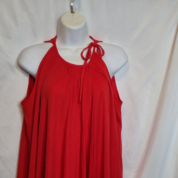Vintage Bill Blass Wrap Halter Dress Red Tie Shoulder Neck One Size High Low Hem - Picture 2 of 6